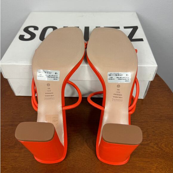 Schutz Chessie Slip On High Heel Sandals in Flame Orange Size 10 - Picture 9 of 11